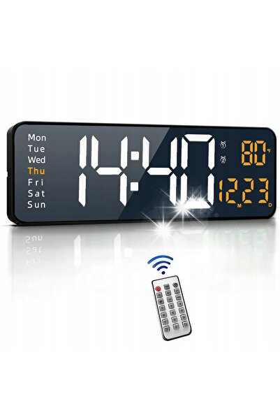 NO BRAND Ceas de perete digital LED de 16 inch cu telecomandă - 10 nivele de ...