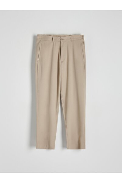 NO BRAND Pantaloni Bej Lungi Drepți Clasici Neted Elastici L