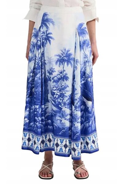 NO BRAND Fustă maxi albă cu imprimeu, cu fermoar, cu defecte, Karen Millen 40