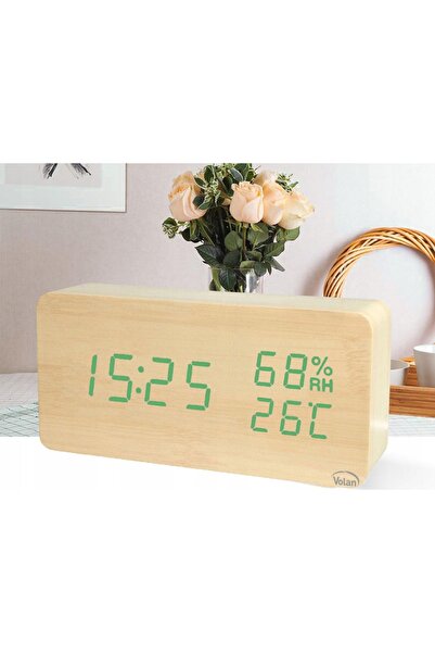 NO BRAND Ceas cu alarmă electronic LED din lemn, de sine stătător - dată, ter...