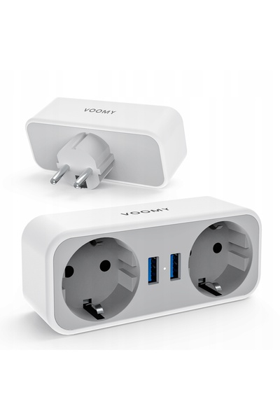 NO BRAND Adaptor de priză Voomy cu 2 prize și 2 porturi USB-A, alb