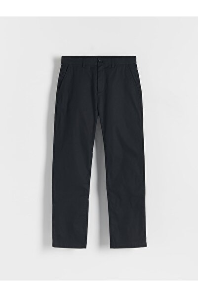 NO BRAND Pantaloni lungi din bumbac negru cu buzunare, stil chinos, Reserve 28