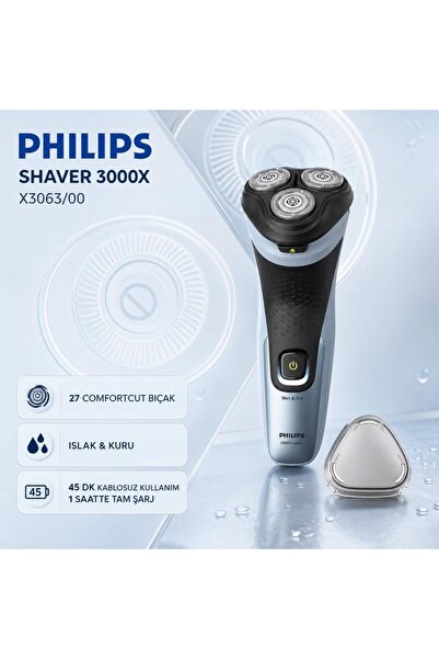 Philips 3000X Serisi Islak&Kuru Tıraş Makinesi, 3 Yönde Dönen Başlıklar, Hass...
