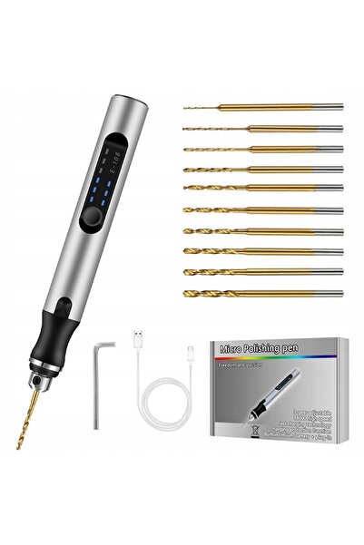 NO BRAND Mini-burghiu electric USB, de mână, cu 3 trepte de viteză + 10 burghie