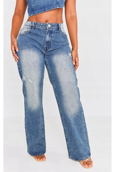 NO BRAND Prettylittlething blugi clasici albaștri cu picior larg 38