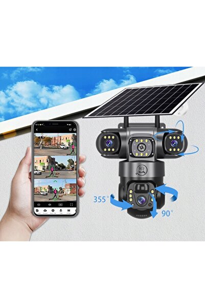 NO BRAND Cameră Solară Wifi de Exterior cu Trei Lentile HD 3x3MP Rotativă Heelly