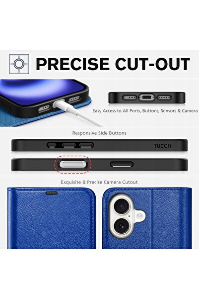 NO BRAND Husă din piele Tucch tip carte pentru iPhone 16, portofel, RFID, sup...
