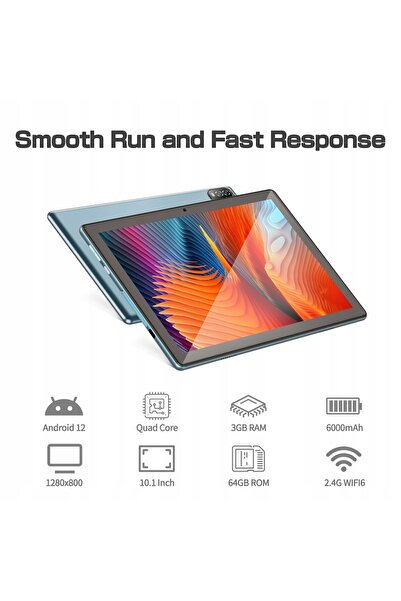 NO BRAND Tabletă Android Pritom de 10.1 inch, 3GB+64GB, Wifi6, Albastru, cu husă