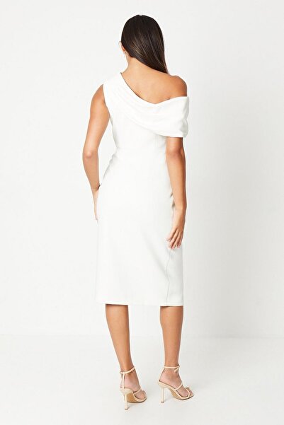 NO BRAND Rochie midi asimetrică, fără mâneci, cremoasă, clasică Coast 40