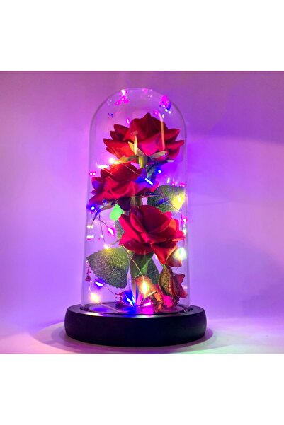 NO BRAND Trandafir Etern în Cutie de Sticlă cu Lumină LED, Floare Decorativă