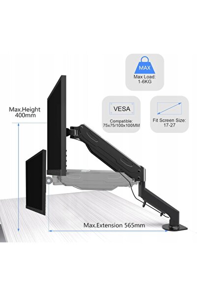 NO BRAND Suport monitor birou Pholiten Md8001 17-27 " Rotativ Reglabil