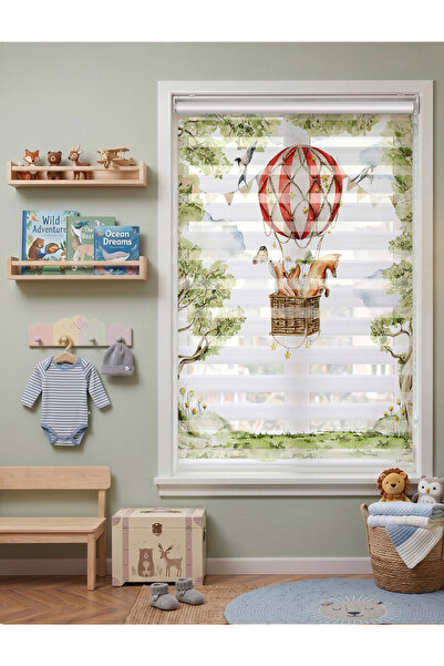 AD Home Orman ve Kırmızı Uçan Balon Desenli Çocuk Odası Dijital Baskılı Zebra...