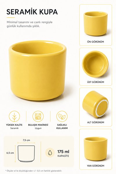 Beige & Stone Yellow Ceramic Mug 175 ml Minimal Coffee Cup Teacup Espresso and Turkish Coffee Cup