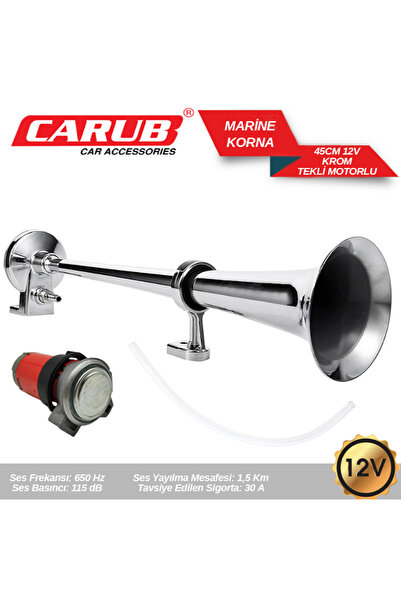 YTO 12VOLT MARİNE KORNA 45 CM TEKLİ MOTORLU KROM HAVALI KORNA GEMİ TIR KAMYON