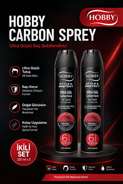Hobby Carbon Ultra Güçlü Saç Spreyi 250 ml 2 Adet