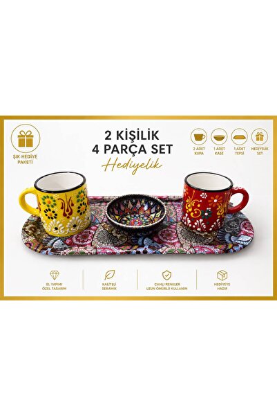 KOZMİK GİFT 2 Kişilik 4 Parça Çini Desenli Seramik Bardak Seti (RENKLER KARIŞ...