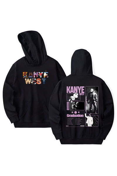 STİL-X Kanye West Printed Cotton Long Sleeve Hooded Sweatshirt with 3 Thread ...