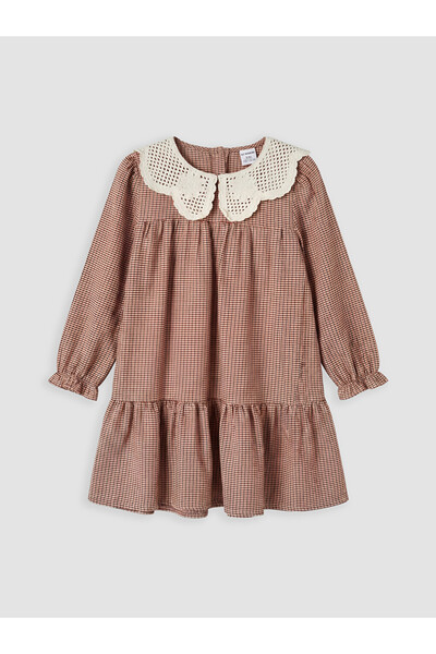 LC Waikiki Turuncu Bebe Yaka Ekose Kız Çocuk Gabardin Elbise