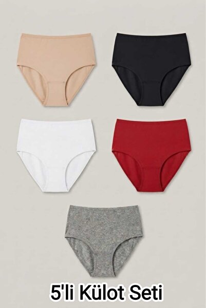 enmodaiçgiyim Women's 5-Piece Plus Size High-Waisted Cotton Ribbed Panties - ...