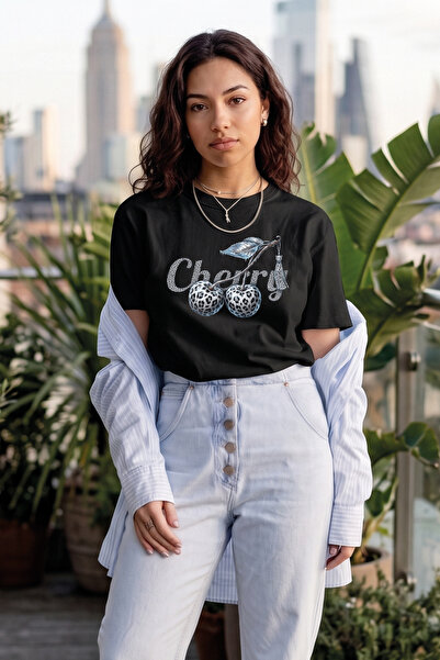 BAGAND Premium Cherry Leopard Pattern Printed Oversize Unisex T-Shirt 100% Co...