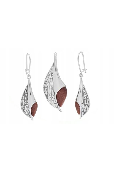 NO BRAND Set de argint cercei+pendant nisip de deșert