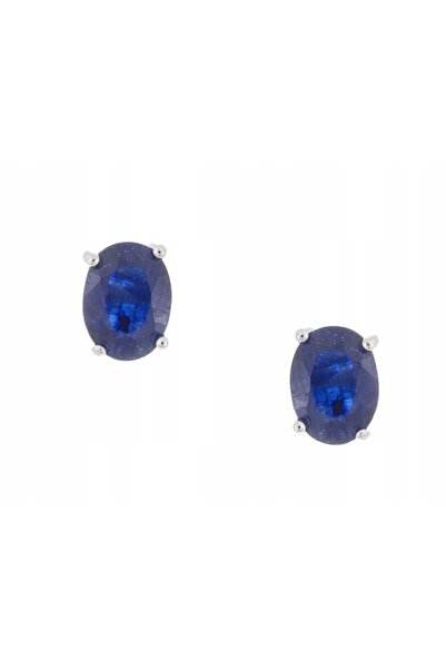 NO BRAND Cercei de argint cu safir natural 8x6, placați cu rodiu, cadou