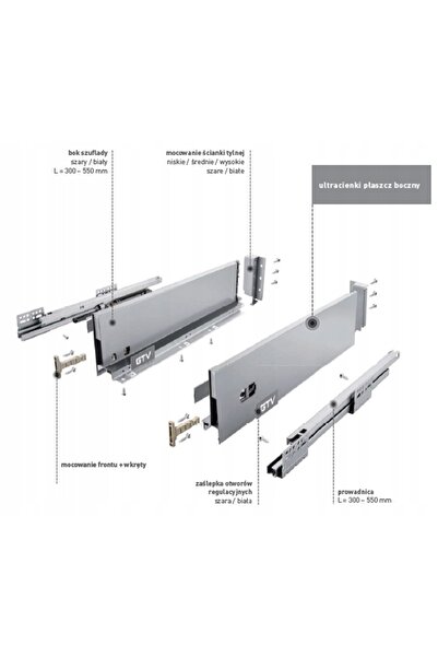 GTV Sertar AXIS PRO H86 L550, mecanism silențios, antracit, PB-AXISPRO-KPL550A