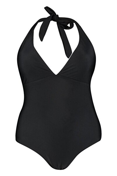 NO BRAND Costum de baie negru, întreg, tip halter, uni, Boohoo 48