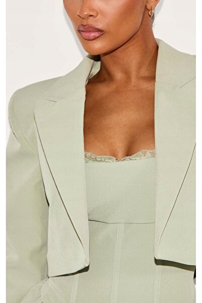 NO BRAND Blazer scurt din piele întoarsă, mâneci lungi, guler, Prettylittleth...