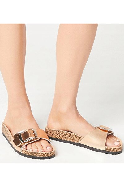 NO BRAND Papuci aurii metalici, tip slip-on, Clamerka, Piele ecologică, Dorot...