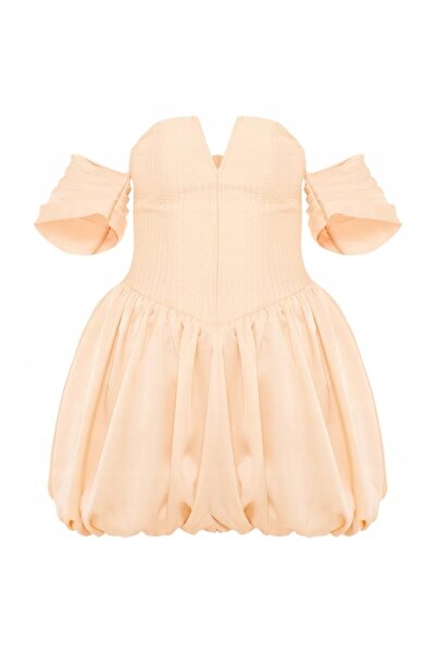 NO BRAND Rochie cremoasă, tip cocktail, netedă, cu umerii goi, Prettylittleth...