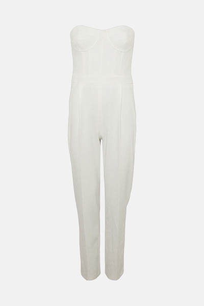 NO BRAND Salopetă albă tip corset, fără mâneci, cu umerii deschiși, simplă, C...