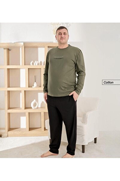 Pijamoni Men's Oversized Crew Neck Combed Cotton Long Sleeve Pajama Set 6700/...