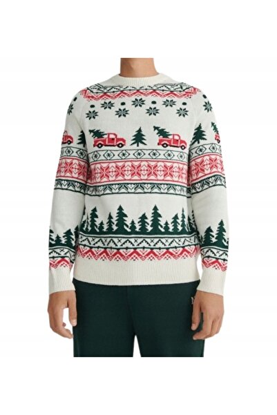NO BRAND Pulover tricotat cremos cu motiv de Crăciun, mâneci lungi, mărimea XL