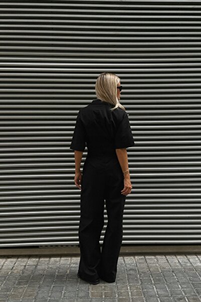 NO BRAND Combinație neagră cu mâneci scurte, guler și pantaloni lungi, stil m...