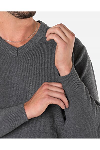 NO BRAND Pulover elegant bărbătesc, uni, cu decolteu în V, din lână, 179-3 XL