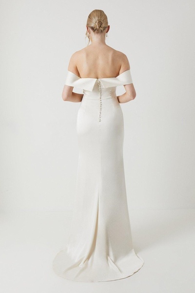 NO BRAND Rochie maxi clasică din satin neted ecru, cu umerii goi, Coast 38