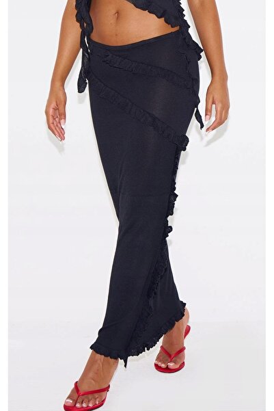 NO BRAND Prettylittlething fustă maxi dreaptă tricotată neagră cu volane l