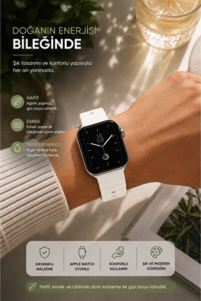 Apple Watch Uyumlu Silikon Akıllı Saat Kordonu 42/44/45 mm – Yumuşak Esnek Spor Kayış – Günlük Kullanım İçin Konforlu