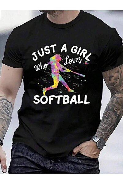 45 BPM تي شيرت من القطن بنسبة 100% بطبعة "Just A Girl Who Loves Softball" للر...