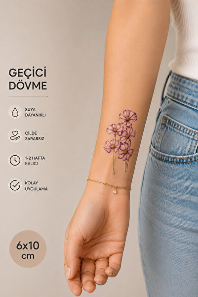 Barly Mor Çiçek Mini Geçici Dövme Tattoo
