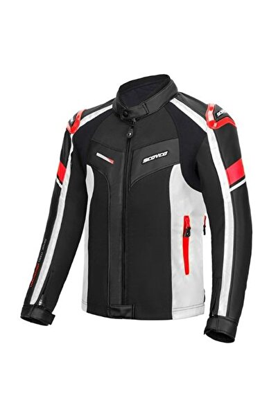 Scoyco JK152 Motosiklet Montu 4 Mevsim PU Dayanıklı Kumaş Deri Motorcu Mont Red