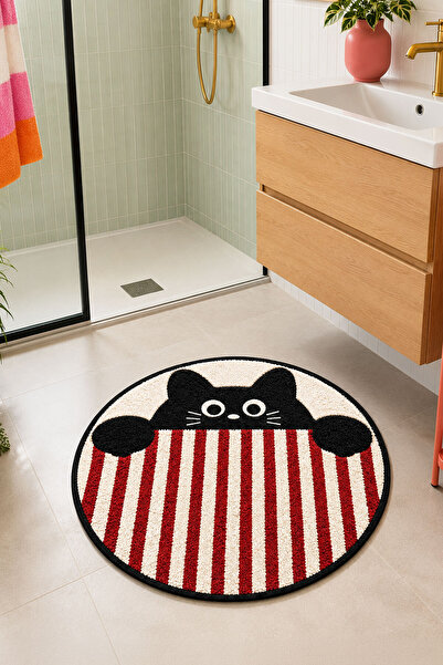 Toronto Home Digital Non-Slip Washable Round Bath Mat with Cat Design Bathroo...