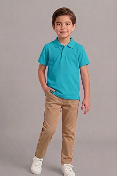 NACAR STORE Unisex Kids 2-Piece Combination Turquoise Short Sleeve Polo Colla...