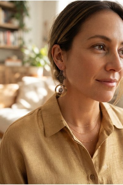 ZGNOVA Handmade Ball Ceramic Earrings with Brass Accessories