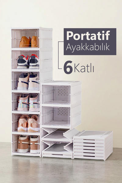Trend Maison Portatif Plastik 6 Katlı Katlanabilir Ayakkabılık Ayakkabı Düzen...