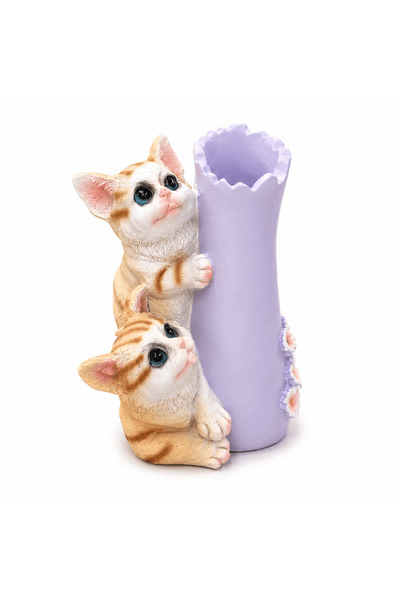 AKDC Zeem Lavender & Orange Twin Ginger Kittens Polyresin Pen & Stationery Ho...