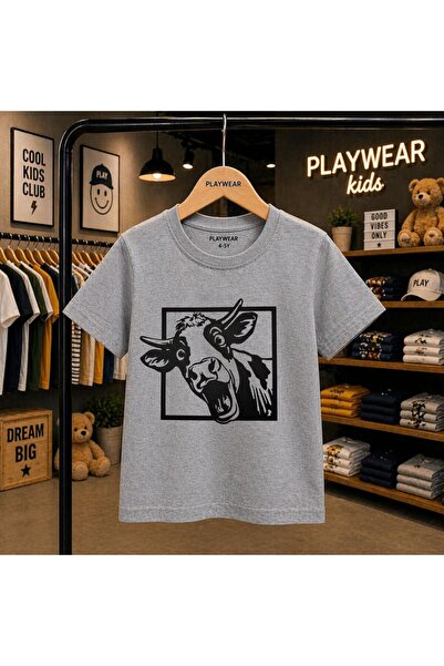 playwear Tablo Cow Printed 100% Children's Unisex T-Shirt 5 6 -7 8-9 10 -11 1...