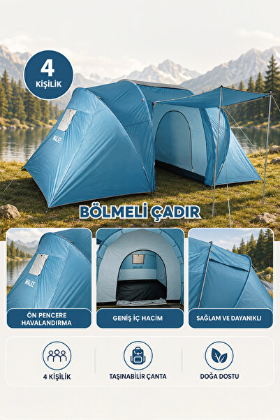 Walke 4 Kişilik Çift Bölmeli Aile Kamp Çadırı Su Geçirmez Polyester 460 X 230...
