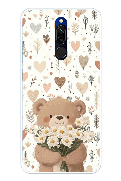 TechTree Redmi 8 Uyumlu Romantik Sevimli Ayıcık Baskılı Silikon Kılıf